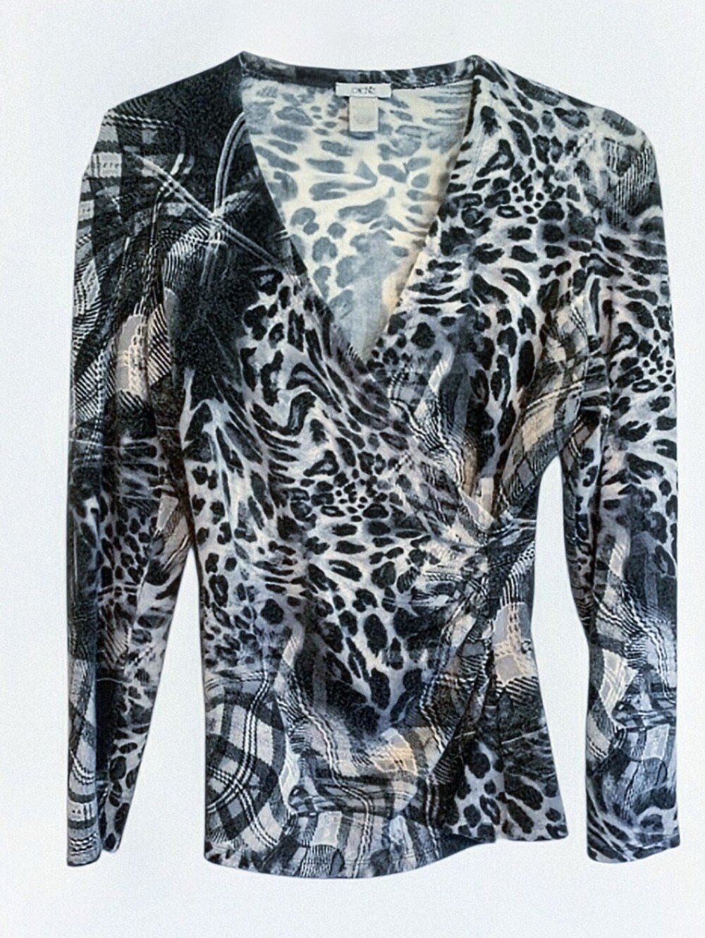 Vintage Cache LS Animal Print Plaid V-Neck Bodycon Sweater Sz. L